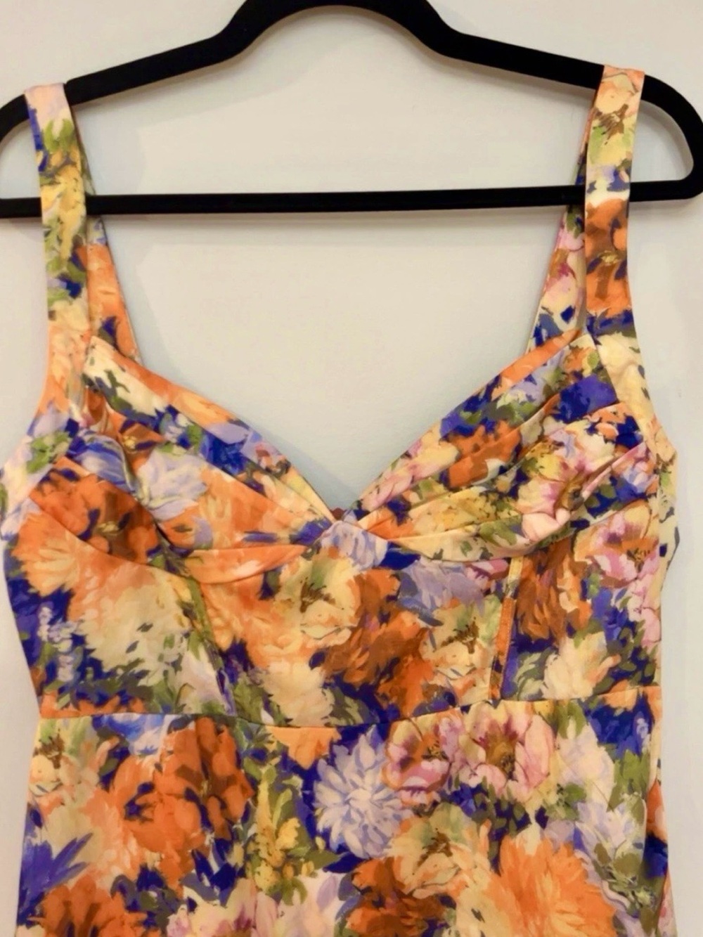 Cider Floral Asymmetrical Bodycon Dress in Orange, Purple, Green, Pink - Picture 5 of 7